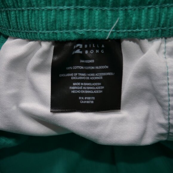 Billabong Mens Loose Fit Corduroy Shorts Green Size M Green Longrider Surf/Skate - Picture 9 of 10